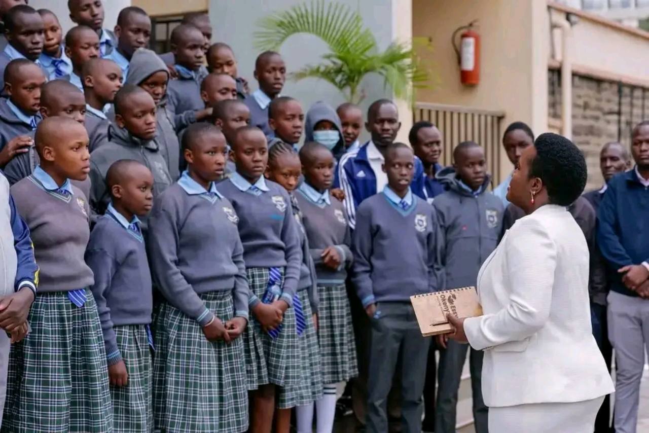 Sen. Essy Okenyuri speaking to students during mentorship visit